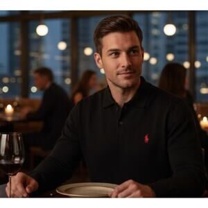 Polo Ralph Lauren Vintage Black Lambswool Quarter Button Sweater - XL